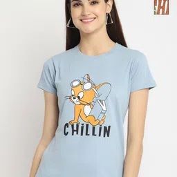 Tromko Women Pack of 2 Tom & Jerry Graphic Printed Round Neck Cotton Regular Fit T-shirts-image-84