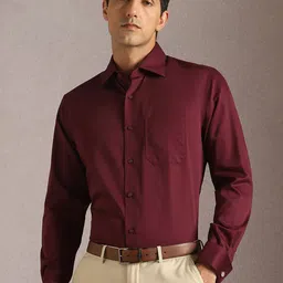 Louis Philippe Men Solid Spread Collar Cotton Formal Shirt-image-73