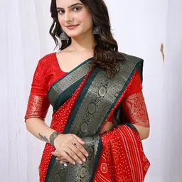 KALINI Zari Border Pure Cotton Bandhani Saree image 3