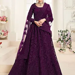 APNISHA Women Floral Embroidered Net Fit & Flare Maxi Dress image 1