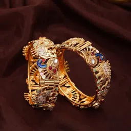 Exotic India Set Of 2 Rajwadi Elephant and Peacock Screw Bangles with Studded Stone-picture-46
