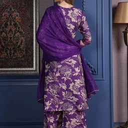 Berrylicious Women Floral Printed Sequinned Kurta with Palazzos & Dupatta image 5