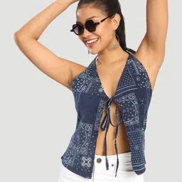 Bene Kleed Print Halter Neck Bohemian Cotton Crop Top-picture-12