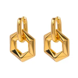 Palmonas Women Golden Hexagon Drop Earrings image 5