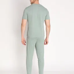 chkokko Men Top & Pyjama Set Light Green Solid image 2