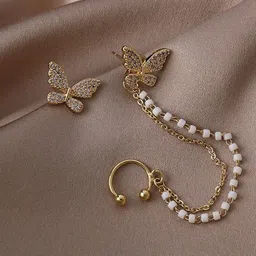 Celestique Korean Artificial Stones Studded Contemporary Shaped Studs Ear Cuff Earrings-picture-50