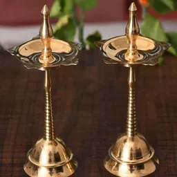 Aura Set Of 2 Yellow Traditional Brass Kerala Diya-picture-34