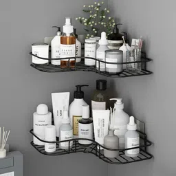 grivan Self Adhesive Corner Shelf | Wall Mounted Bathroom & Kitchen Rack With Sticker 15.2 inch 0 Bar Towel Rod-picture-33