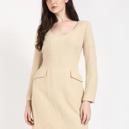 Calvin Klein Jeans Scoop Neck Cuffed Sleeves Sheath Dress-picture-12