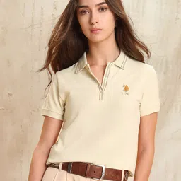 U.S. Polo Assn. Women Solid Polo Collar T-shirt-image-98