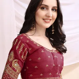 HERE&NOW Embroidered Round Neck Saree Blouse image 4