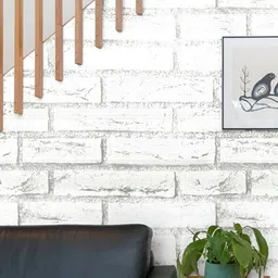 INDIAN ROYALS White & Grey Printed Brick Design Design Waterproof Wallpaper-image-56