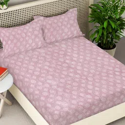 Myntra Elegant Homes Pink Geometric Woollen 300TC Fitted King Bedsheet Set-2.5mX2.25m-image-54