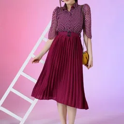 Jash Creation Print Puff Sleeve Applique Georgette Fit & Flare Dress-picture-35