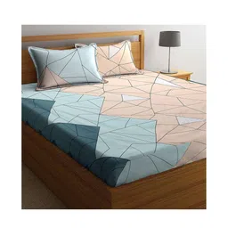 SHOMES Multicoloured & Cream-Coloured Geometric 220 TC King Bedsheet with 2 Pillow Covers-picture-33