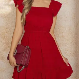 LULU & SKY Women Flutter Sleeve Ruffled Fit and Flare Dress image 3