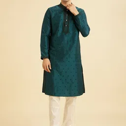 Manyavar Floral Embroidered Mandarin Collar Thread Work Straight Kurta With Churidar-picture-25
