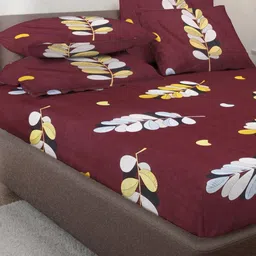 Myntra Elegant Homes Brown & White Floral 300 TC King Bedsheet Set 2.5 m x 2.2 m image 3