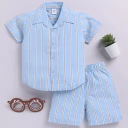 Clt.s Kids Pure Cotton Striped Short Sleeves Lapel Collar Shirt With Shorts-image-97