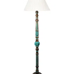 Devansh Off White & Blue Frustum Shaped Wooden Traditional Floor Lamp image 4