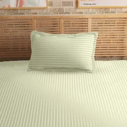 Sleeping Owls Green Striped 210 TC Single Bedsheet with 1 Pillow Covers-picture-33