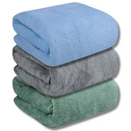 Fezora Blue & Grey 3 Pieces Microfiber 450 GSM Adult Bath Towels-picture-13