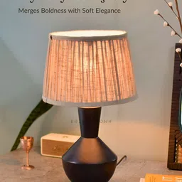 BRICK BROWN Black Textured Wood Contemporary Frusturical Shaped Table Lamp with Bulb image 2