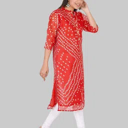 PARTH SY FASHION Women Red Bandhani Style Printed Mandarin Collar Straight Fit Kurti-image-79