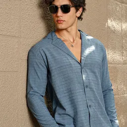 Campus Sutra Men Comfort Slim Fit Cuban Collar Textured Cotton Casual Shirt-image-18