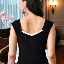 SFOTY Women Ribbed Lace Insert Sleeveless V-Neck Top-picture-16