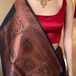 CaniBani Ethnic Motifs Zari Silk Blend Heavy Work Banarasi Saree image 2