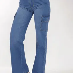 DIVISIVE Women Loose Fit Wide Leg Denim Cargo Jeans-image-47