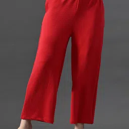 The Roadster Lifestyle Co Women Ribbed Straight Fit High-Rise Trousers-image-81