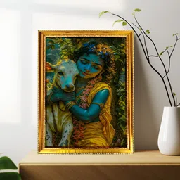 blinkart Blue & Yellow Lord Krishna Religious Wall Art image 3