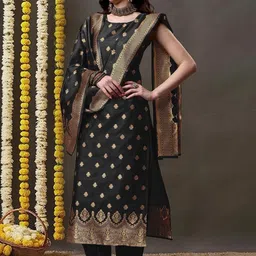 Lyzoo Women Ethnic Motifs Regular Pure Silk Kurta with Patiala & With Dupatta-picture-26