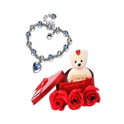 DIVASTRI Silver Plated Stone Studded Heart Shaped Wraparound Bracelet With Rose image 2