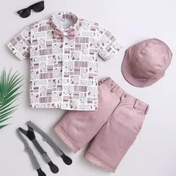 FOURFOLDS Boys Printed Clothing Set with Suspender & Cap-image-5