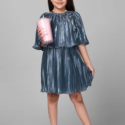 Macwin Girls Off-Shoulder Cape Sleeve Satin A-Line Dress-picture-33