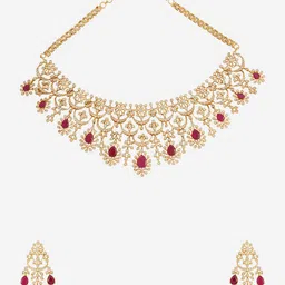 Kushal's Fashion Jewellery Ruby Gold-Plated Cubic Zirconia Studded Jewellery Set image 3