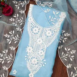 SAINOOR Floral Embroidered Organza Semi-Stitched Dress Material-picture-13
