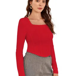 SHOPONBIT Women Textured Square Neck Corset Top image 4