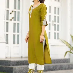KALINI Women Ethnic Motifs Embroidered Regular Thread Work Kurta with Trousers & With Dupatta image 5