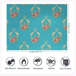 INDIAN ROYALS Teal Green & Red Printed Waterproof Self Adhesive Wallpaper image 5