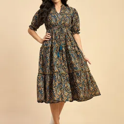 Azira Ethnic Motifs Print Empire Midi Dress-image-13