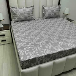 Pure Decor Royal Passion Grey Printed Pure Cotton 400 TC Queen Bedsheet Set 2.28m x 2.54m-image-60