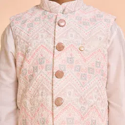 Manyavar Boys Mandarin Collar Straight Kurta With Pyjamas & Nehru Jacket image 3