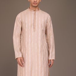 House of Pataudi Ethnic Motifs Woven Design Kantha Work Mandarin Collar Jacquard Kurta-picture-36