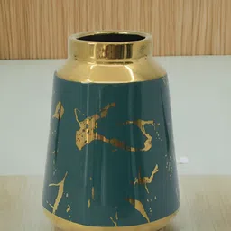 The Decor Lane Teal Blue & Gold-Coloured Ceramic Flower Vase-picture-37