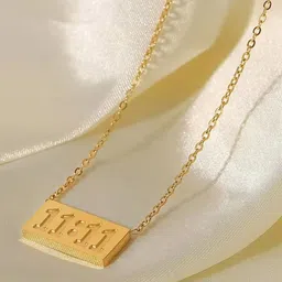 MEENAZ Stainless Steel Gold-Plated Geometric 11:11 Pendant With Chain-picture-12