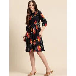 Chandbaali Floral Print Puff Sleeve A-Line Dress-picture-38